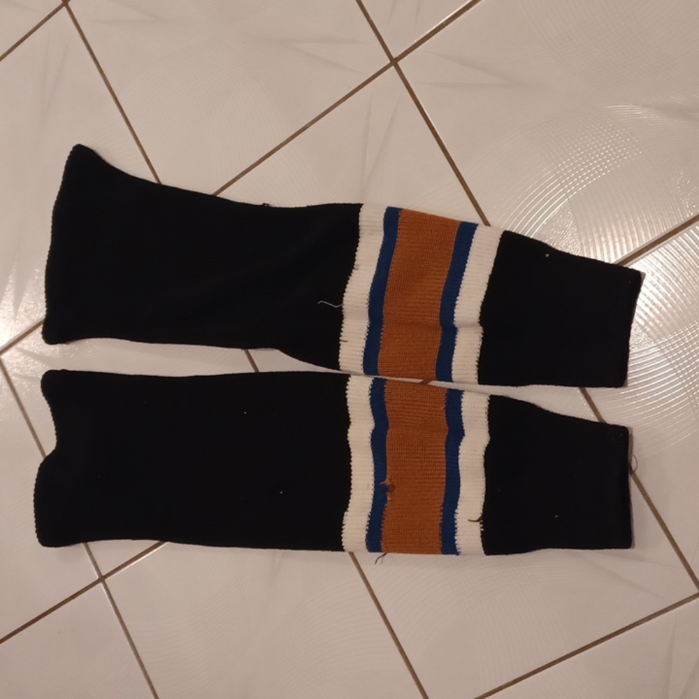 $4 Add-on Black Striped Abused Knit Hockey Socks - Adult Size